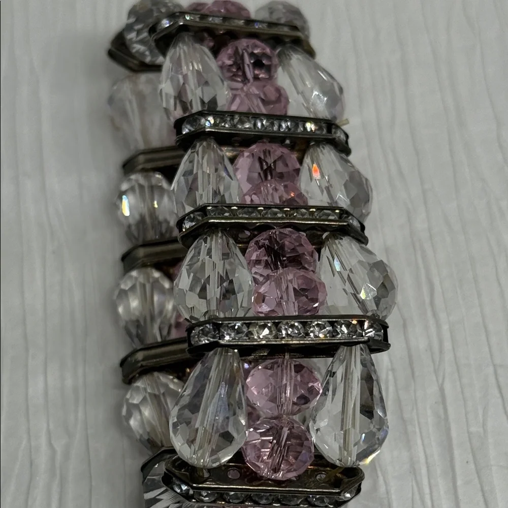 Beautiful Pink and Clear Crystal Stretch Bracelet rhinestone gun metal spacers